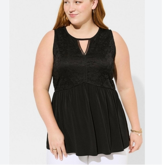 NWT TORRID STUDIO KNIT LACE BABYDOLL TANK - Picture 2 of 5
